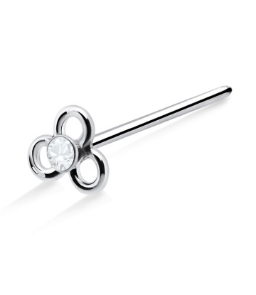 Hollow Flower with Stone Silver Straight Nose Stud NSKA-378